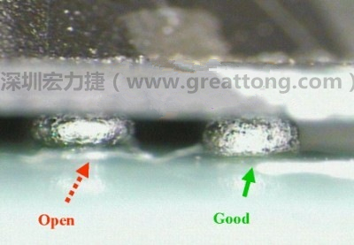 BGA錫球直徑變大,表示焊錫空焊(solder skip)