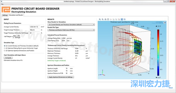 電鍍App的用戶界面。它支持PCB板設(shè)計(jì)人員上傳不同的設(shè)計(jì)，修改電鍍槽尺寸，以及加入特定尺寸的孔隙(可選)-深圳宏力捷
