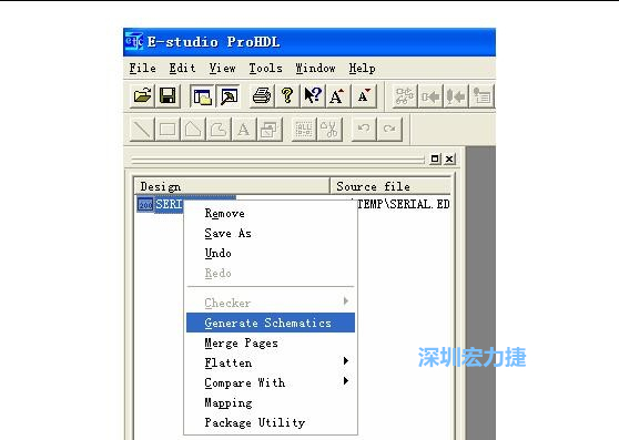 4．右鍵點(diǎn)擊 Serial.EDF 文件，選擇 Generate Schamatics：