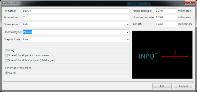 按下工具 "Add pins to the component"， 如底下畫面，  Electrical type 都選 Passive